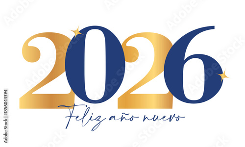feliz año nuevo 2026 dorado y azul en español