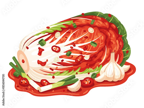 Napa Cabbage Kimchi Preparation with Garlic and Scallions Food Art