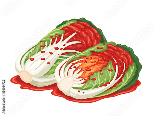 Whole and Halved Fermented Napa Cabbage Dish Spicy Red Seasoning Healthy Food Preparation