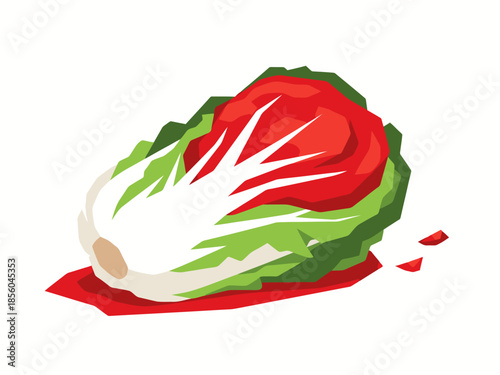 Stylized Korean Cabbage with Reddish Leaves and Green Outer Layers