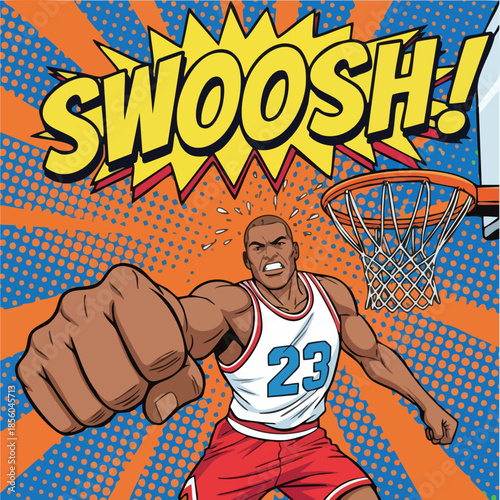 Dynamic Basketball Player Slam Dunk Comic Book Pop Art Illustration