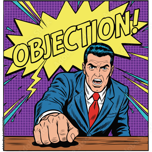 Objection Pop Art Comic Book Man Pounding Fist Angry Argument