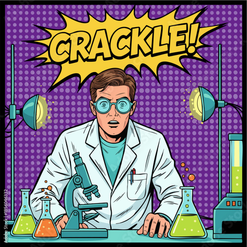 Comic Book Style Scientist Doing Crazy Lab Experiment