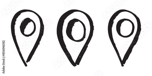 Set of hand drawn map pin Map marker pointer sign GPS and mapping tools Location pin symbol Pinpoint clipart in doodle style Single element for web, design