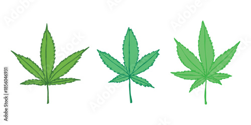 Set of hand drawn cannabis leaf Medicine marijuana Hemp leaves clipart in doodle style Single element for print, web, design, decor