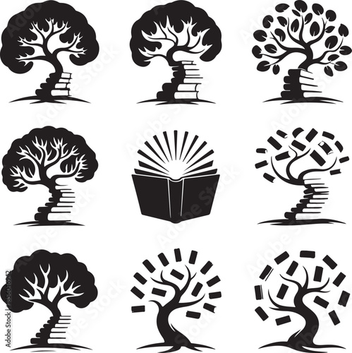 Creative book and tree icons for education and knowledge themes