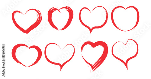 Red Hand- Drawn Heart Shapes on White Background love