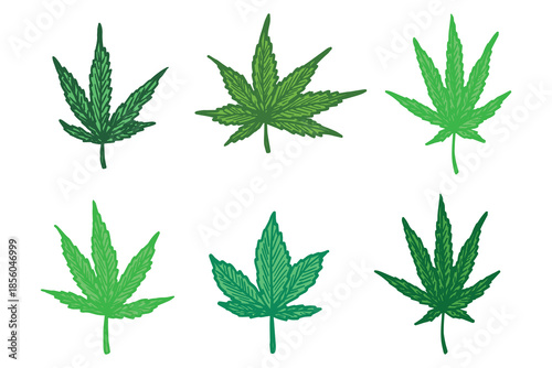Set of hand drawn cannabis leaf Medicine marijuana Hemp leaves clipart in doodle style Single element for print, web, design, decor