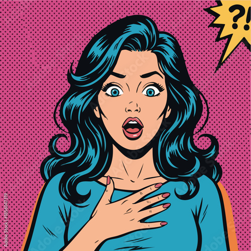 Shocked Retro Pop Art Woman Illustration Halftone Background