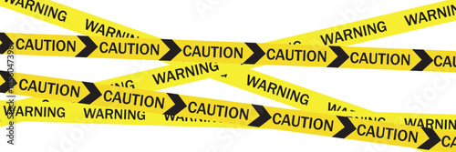 Yellow caution warning tape set with black stripes and seamless danger barrier patterns.