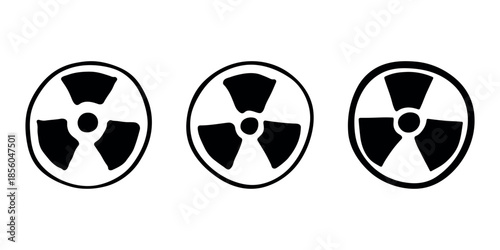 Set of hand drawn radiation sign Nuclear radiation hazard symbol Radioactive danger warning doodle Radioactive waste Single element for print, web, design, decor