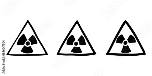 Set of hand drawn radiation sign Nuclear radiation hazard symbol Radioactive danger warning doodle Radioactive waste Single element for print, web, design, decor