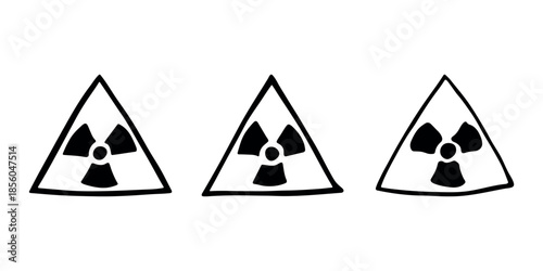 Set of hand drawn radiation sign Nuclear radiation hazard symbol Radioactive danger warning doodle Radioactive waste Single element for print, web, design, decor