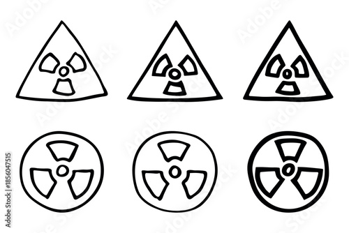 Set of hand drawn radiation sign Nuclear radiation hazard symbol Radioactive danger warning doodle Radioactive waste Single element for print, web, design, decor