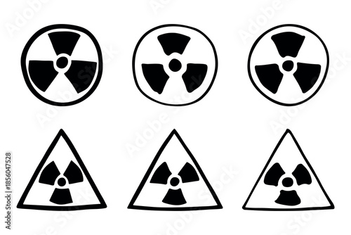 Set of hand drawn radiation sign Nuclear radiation hazard symbol Radioactive danger warning doodle Radioactive waste Single element for print, web, design, decor