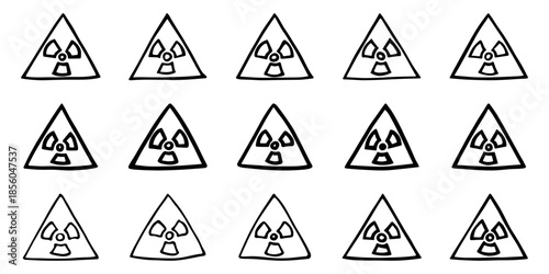 Set of hand drawn radiation sign Nuclear radiation hazard symbol Radioactive danger warning doodle Radioactive waste Single element for print, web, design, decor