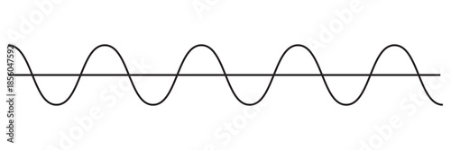 Sine wave vector illustration, black and white sinusoidal line diagram for science and math.