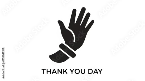 Black hand icon with thank you day text on white background for gratitude and appreciation