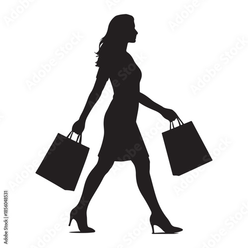 Woman Shopper Silhouette Carrying Shopping Bags