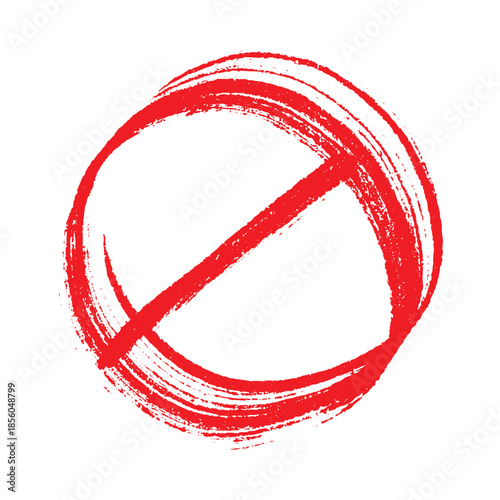 Hand drawn prohibition sign No entry symbol Red circle with cross line clipart in doodle style Ban Restriction Forbidden stop Single element for print, web, design
