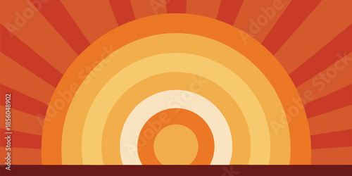 Symmetrical sunrise with concentric orange and yellow arcs 1