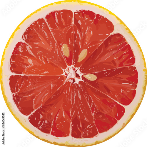 Fresh grapefruit slice close up isolated on white background juicy citrus fruit cross section food photography healthy nutrition concept