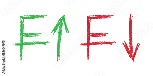 Hand drawn swiss franc currency symbol Growth and fall profit with arrow up and down Brush stroke doodle Element for design