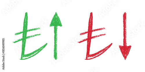 Hand drawn turkish lira currency symbol Growth and fall profit with arrow up and down Brush stroke doodle Element for design