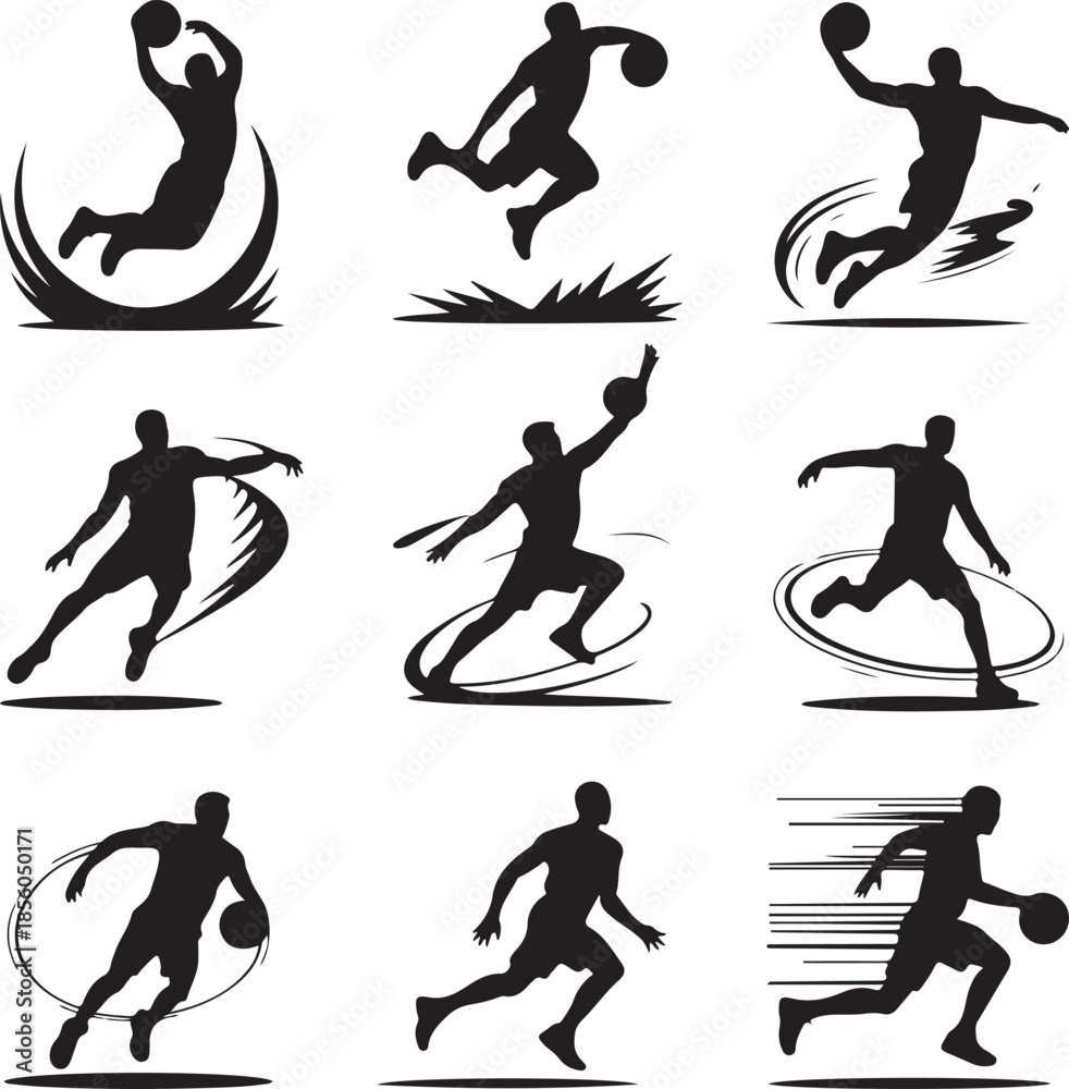 Obraz premium Dynamic basketball player actions and movements illustration set