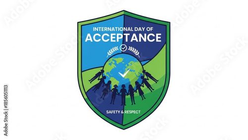 International day of acceptance logo with people around the globe symbolizing unity and respect