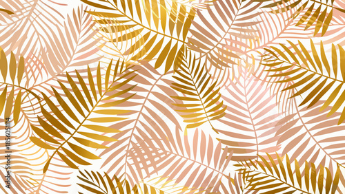 Elegant tropical palm leaves in gold and blush pink seamless pattern