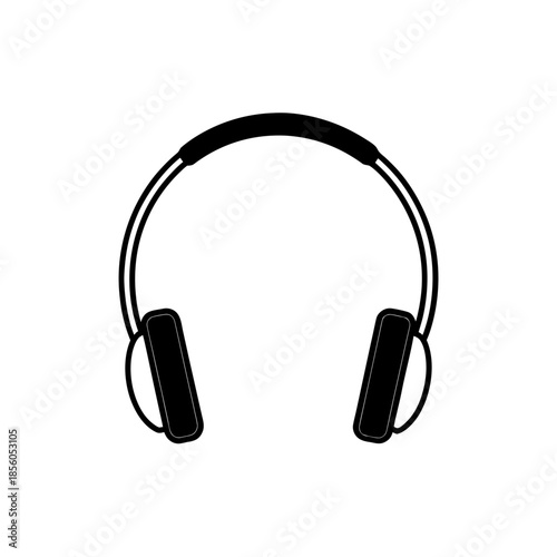 Minimalist black and white line art icon of over-ear headphones for audio and music