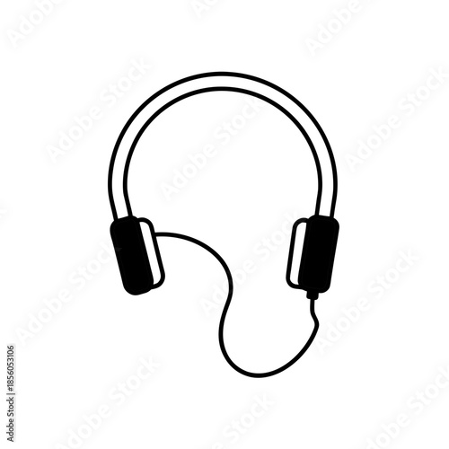 Hand drawn doodle icon of wired headphones for listening to music or podcasts