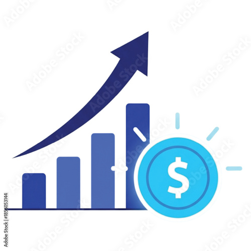 Financial Growth Chart with Dollar Coin Icon graph bars