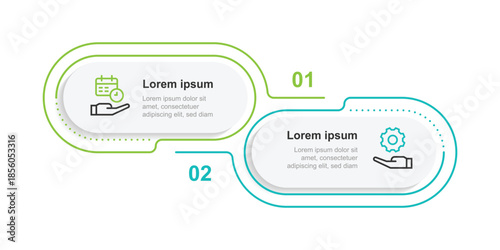 2 step infographic template vector design with line style and icons suitable for business information graphic, presentation template, worksheet or workflow layout.