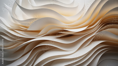 Abstract background of flowing white and cream paper waves creating organic texture