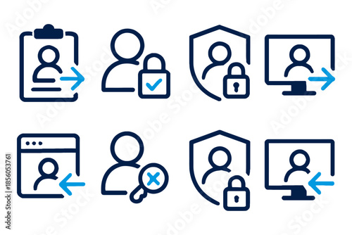 User account management security access control data protection icons set