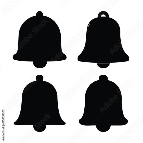 Four black notification bell icons representing alerts and reminders for digital interfaces