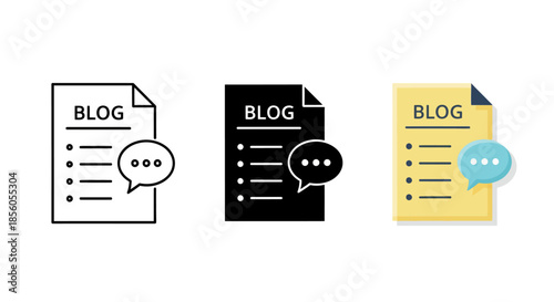 Blog Post Document Icon Set Representing Online Content Creation and Communication