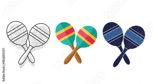 Set of three maracas, graphic design elements for music and celebration