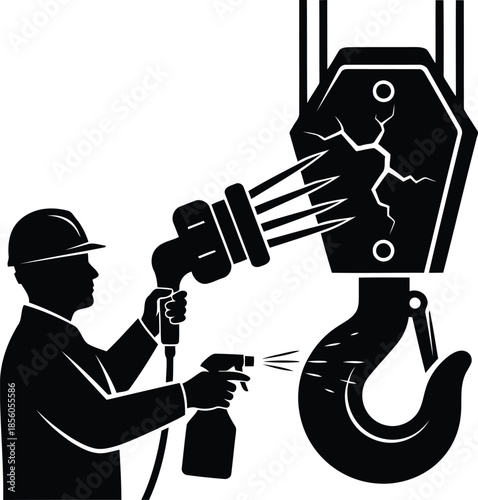 Worker maintaining crane hook isolated on white background, Vector