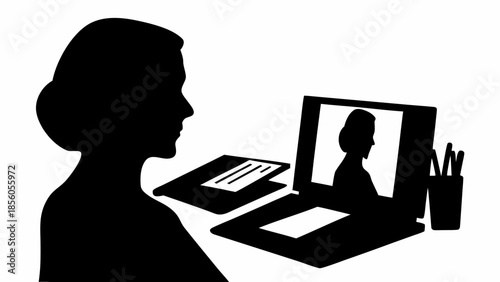 Silhouette of woman on video call with laptop