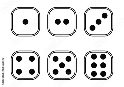 Simple black and white illustration of all six sides of a standard die