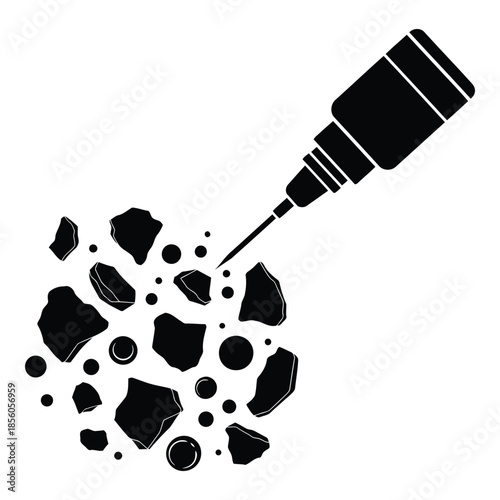 Glue applying to shattered pieces isolated on white background, Vector