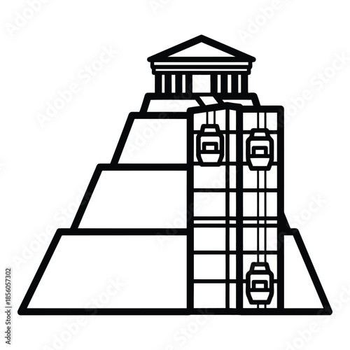 Modern Pyramid Architecture with Elevators Represents Progress and Technology