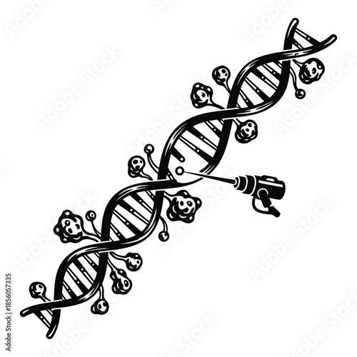 Dna helix with floral design isolated on white background, Vector