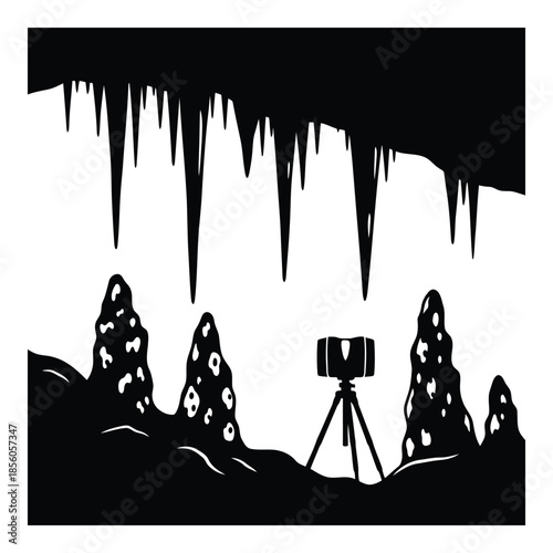 Exploring a Mysterious Underground Cave: A Geological Survey with Stalactite Formations
