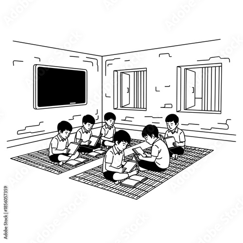 students studying in school class room 