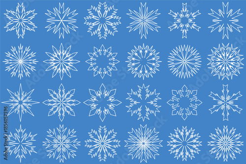 24 imaginative snowflake image patterns to complement your winter background isolated blue background, vector