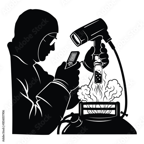 Scientist Performing Experiment With Equipment And Bubbling Liquid